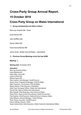 Cross-Party Group Annual Report. 15 October 2019 Cross Party Group on Wales International