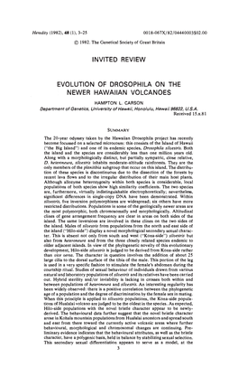 Invited Review Evolution of Drosophila on the Newer Hawaiian Volcanoes