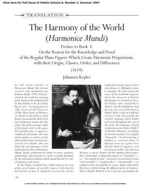 Johannes Kepler: {The Harmony of the World (Harmonice Mundi)}