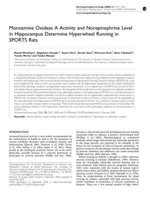 Monoamine Oxidase a Activity and Norepinephrine Level in Hippocampus Determine Hyperwheel Running in SPORTS Rats