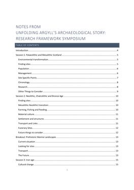 Notes from Unfolding Argyll's Archaeological Story: Research