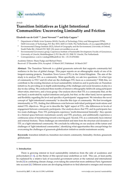 Transition Initiatives As Light Intentional Communities: Uncovering Liminality and Friction
