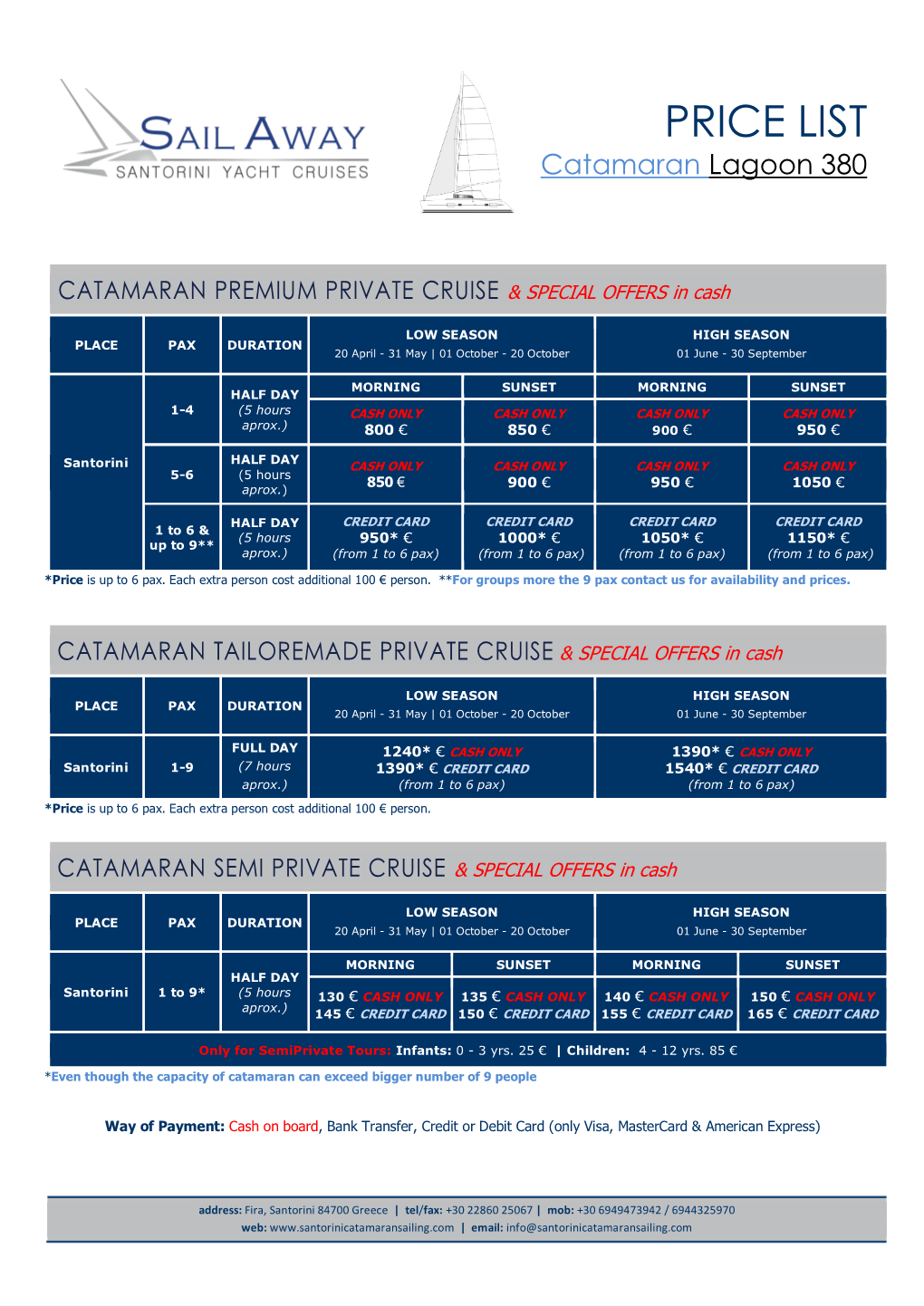 PRICE LIST Catamaran Lagoon 380