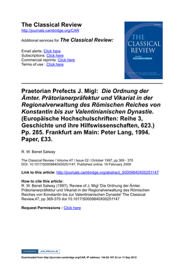 Die Ordnung Der Ämter. Prätorianerpräfektur Und Vikariat in Der Regionalverwaltung Des Römischen Reiches Von Konstantin Bis Zur Valentinianischen Dynastie