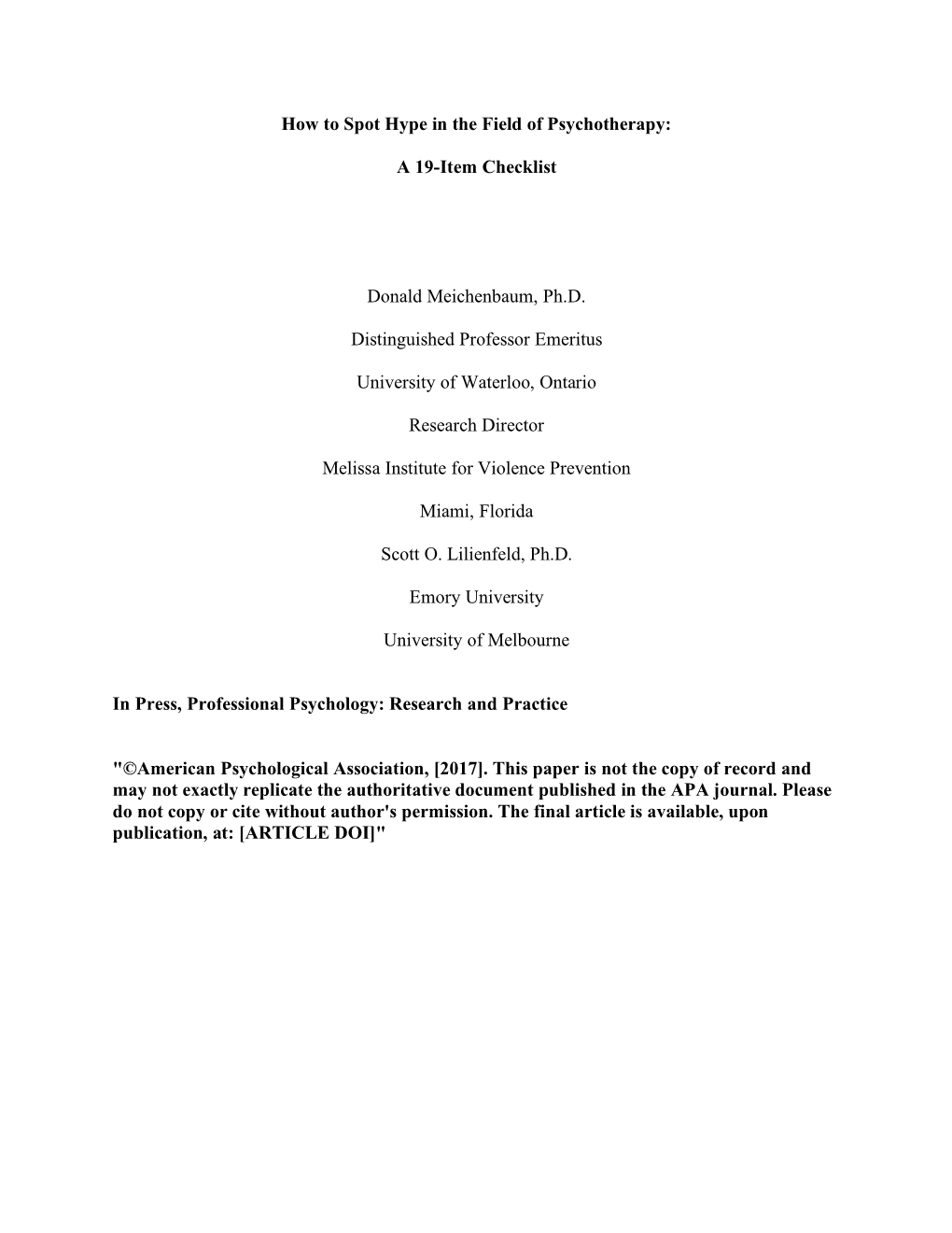 How to Spot Hype in the Field of Psychotherapy: a 19-Item Checklist