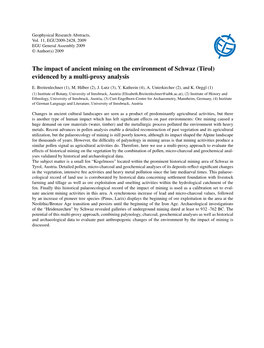 The Impact of Ancient Mining on the Environment of Schwaz (Tirol) Evidenced by a Multi-Proxy Analysis