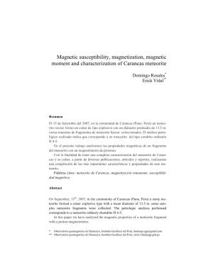 Magnetic Susceptibility, Magnetization, Magnetic Moment and Characterization of Carancas Meteorite