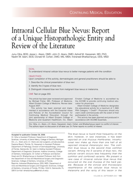 Intraoral Cellular Blue Nevus: Report of a Unique Histopathologic Entity and Review of the Literature