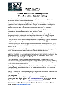 MEDIA RELEASE Vanuatu World Leader on Best Practice Deep Sea