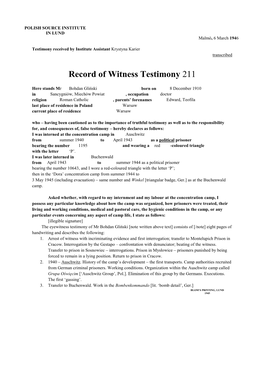 Record of Witness Testimony 211