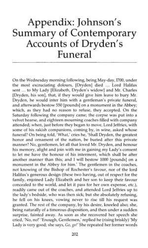 Appendix: Johnson's Summary of Contemporary Accounts of Dryden's Funeral