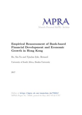 Empirical Reassessment of Bank-Based Financial Development and Economic Growth in Hong Kong