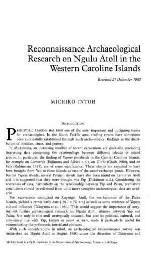 Reconnaissance Archaeological Research on Ngulu Atoll in the Western Caroline Islands