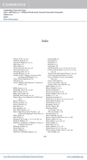 Cambridge University Press 978-1-108-83761-3 — William Wordsworth, Second-Generation Romantic Jeffrey Cox Index More Information