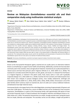 Review on Malaysian Goniothalamus Essential Oils and Their Comparative Study Using Multivariate Statistical Analysis