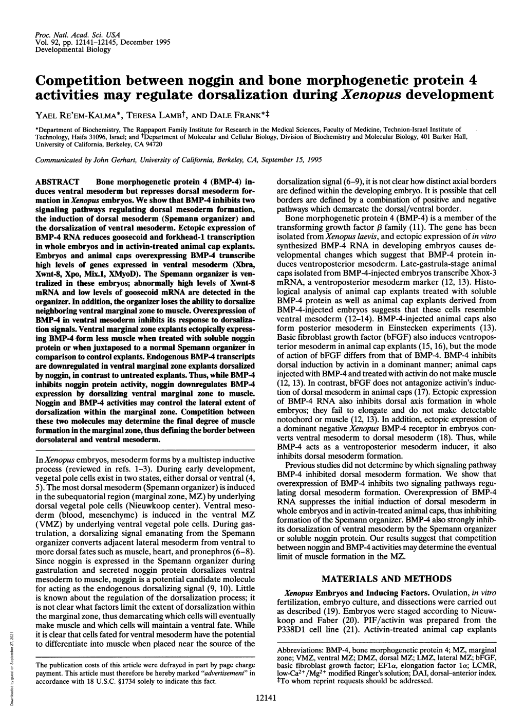 Competition Between Noggin and Bone Morphogenetic Protein 4