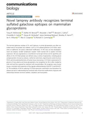 Novel Lamprey Antibody Recognizes Terminal Sulfated Galactose Epitopes on Mammalian Glycoproteins