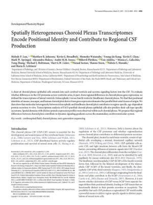 Spatially Heterogeneous Choroid Plexus Transcriptomes Encode Positional Identity and Contribute to Regional CSF Production