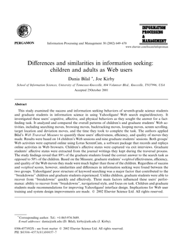 Differences and Similarities in Information Seeking: Children And