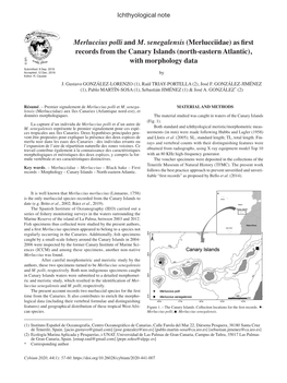 Merluccius Polli and M. Senegalensis (Merlucciidae) As First Records from the Canary Islands (North-Eastern Atlantic), SFI