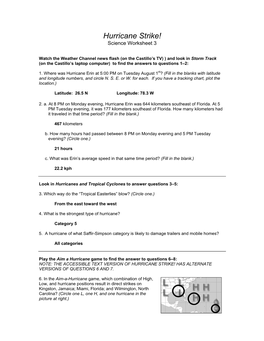 Hurricane Strike! Worksheet 3