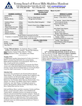 Young Israel of Forest Hills Shabbos Handout