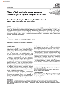 Effect of Knit and Print Parameters on Peel Strength of Hybrid 3-D Printed Textiles