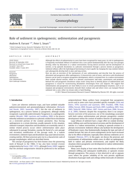 Role of Sediment in Speleogenesis; Sedimentation and Paragenesis