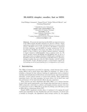 BLAKE2: Simpler, Smaller, Fast As MD5