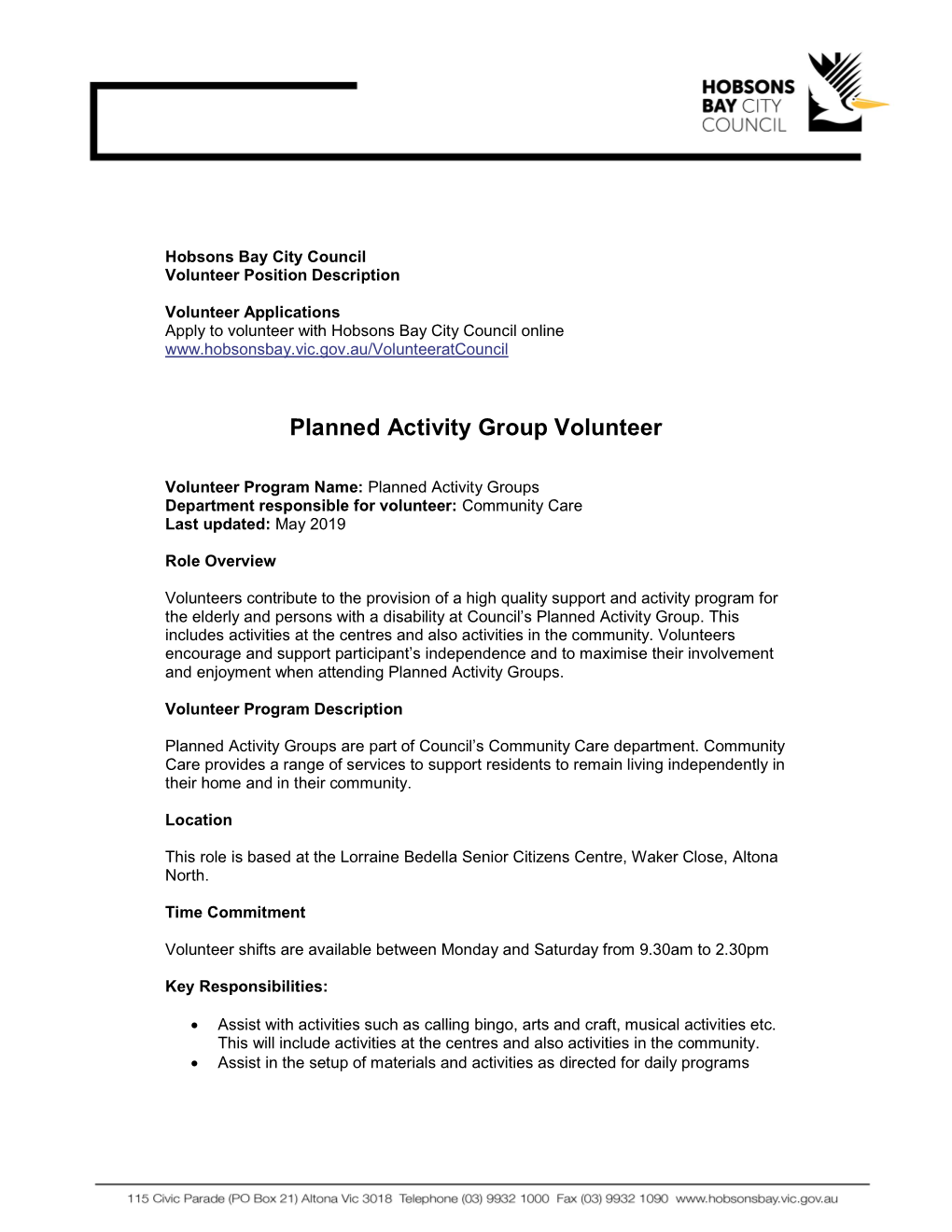 Planned Activity Group Volunteer