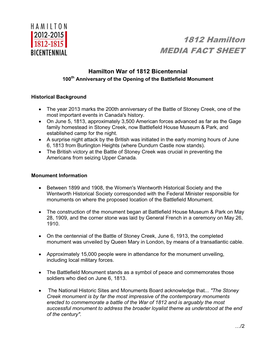 1812 Hamilton MEDIA FACT SHEET