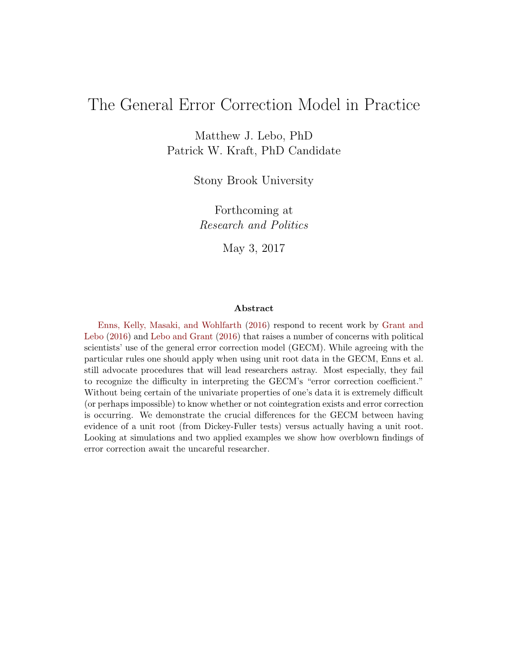 The General Error Correction Model in Practice