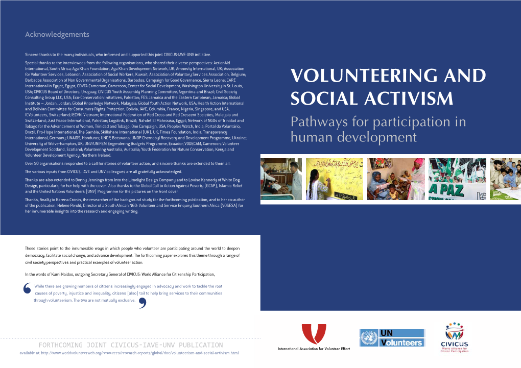 Volunteering and Social Activism Pathways for Participation in Human Development