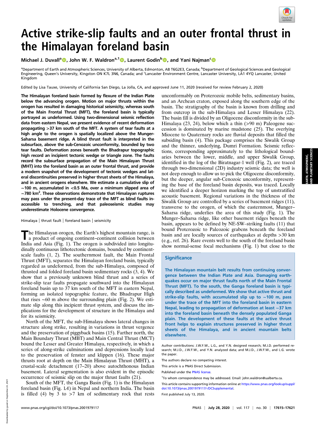 Active Strike-Slip Faults and an Outer Frontal Thrust in the Himalayan Foreland Basin