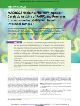 MACROD2 Haploinsufficiency Impairs Catalytic Activity of PARP1 and Promotes Chromosome Instability and Growth of Intestinal Tumors