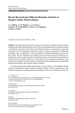 Recent Research Into Oldowan Hominin Activities at Kanjera South, Western Kenya