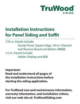 Installation Instructions for Panel Siding and Soffit 7/16 In