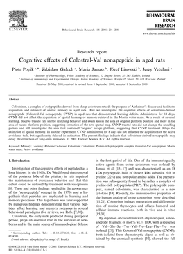 Cognitive Effects of Colostral-Val Nonapeptide in Aged Rats