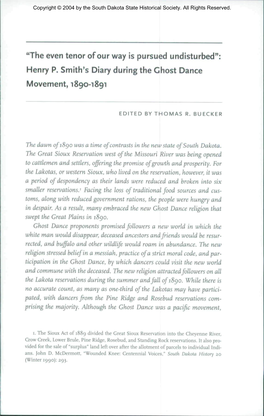 "The Even Tenor of Our Way Is Pursued Undisturbed": Henry P. Smith's Diary During the Ghost Dance Movement, 1890-1891