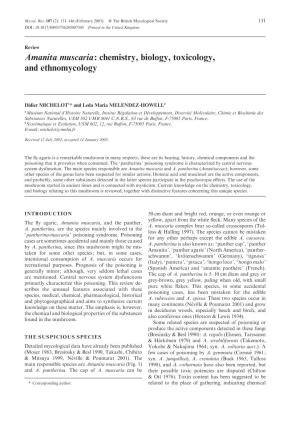 Amanita Muscaria: Chemistry, Biology, Toxicology, and Ethnomycology