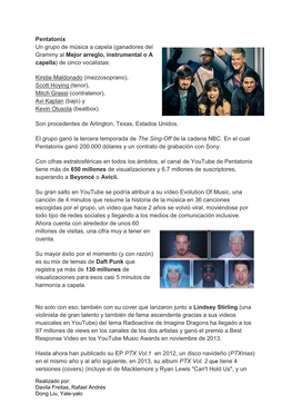 Pentatonix Un Grupo De Música a Capela (Ganadores Del Grammy Al Mejor Arreglo, Instrumental O a Capella) De Cinco Vocalistas
