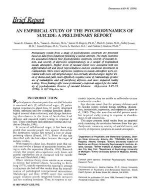 An Empirical Study of the Psychodynamics of Suicide: a Preliminary Report