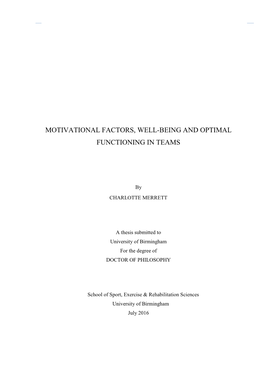 Motivational Factors, Well-Being and Optimal Functioning in Teams