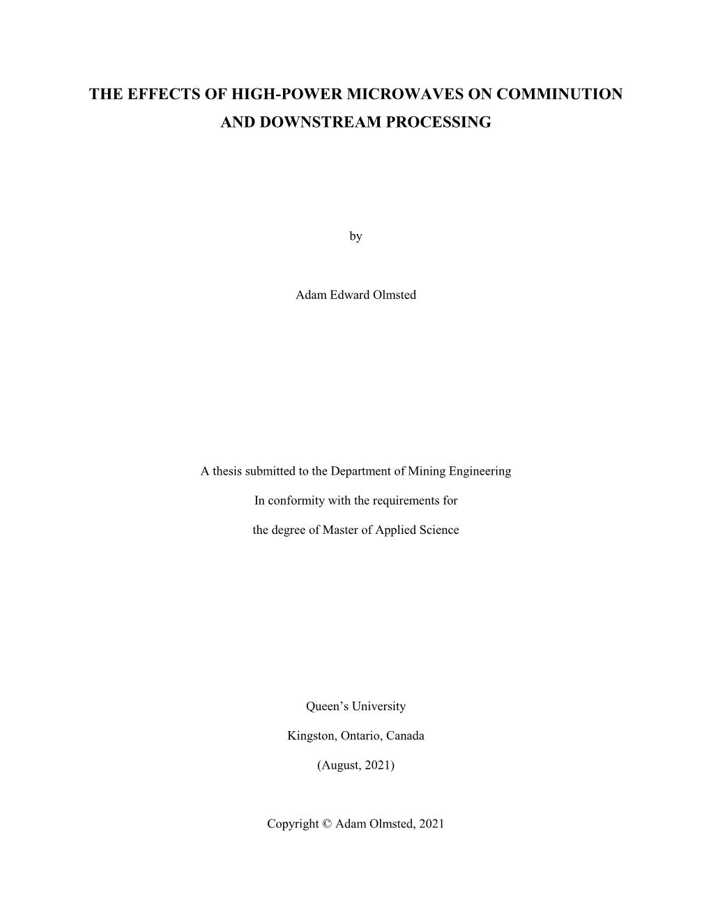 The Effects of High-Power Microwaves on Comminution and Downstream Processing