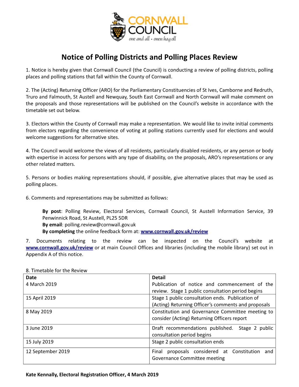 Notice of Polling Districts and Polling Places Review