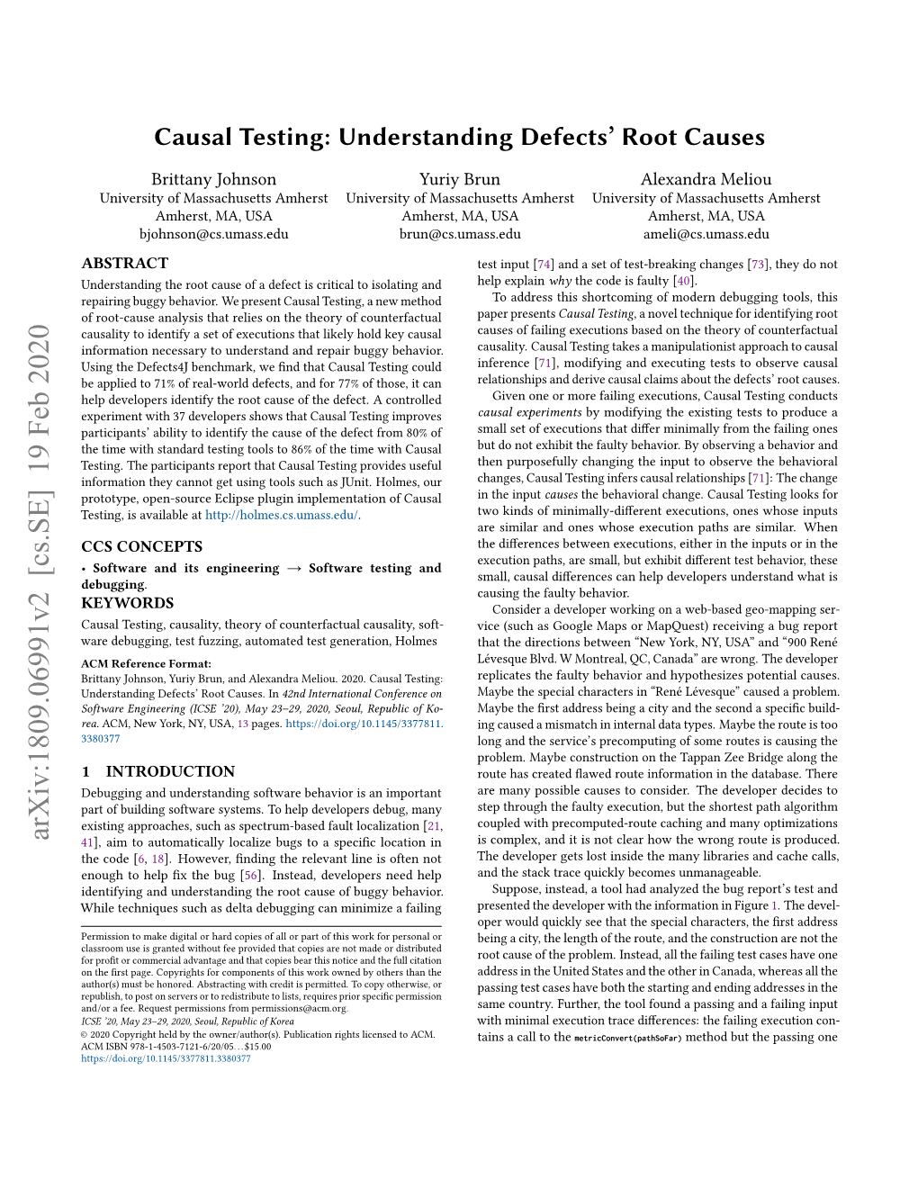 Causal Testing: Understanding Defects’ Root Causes