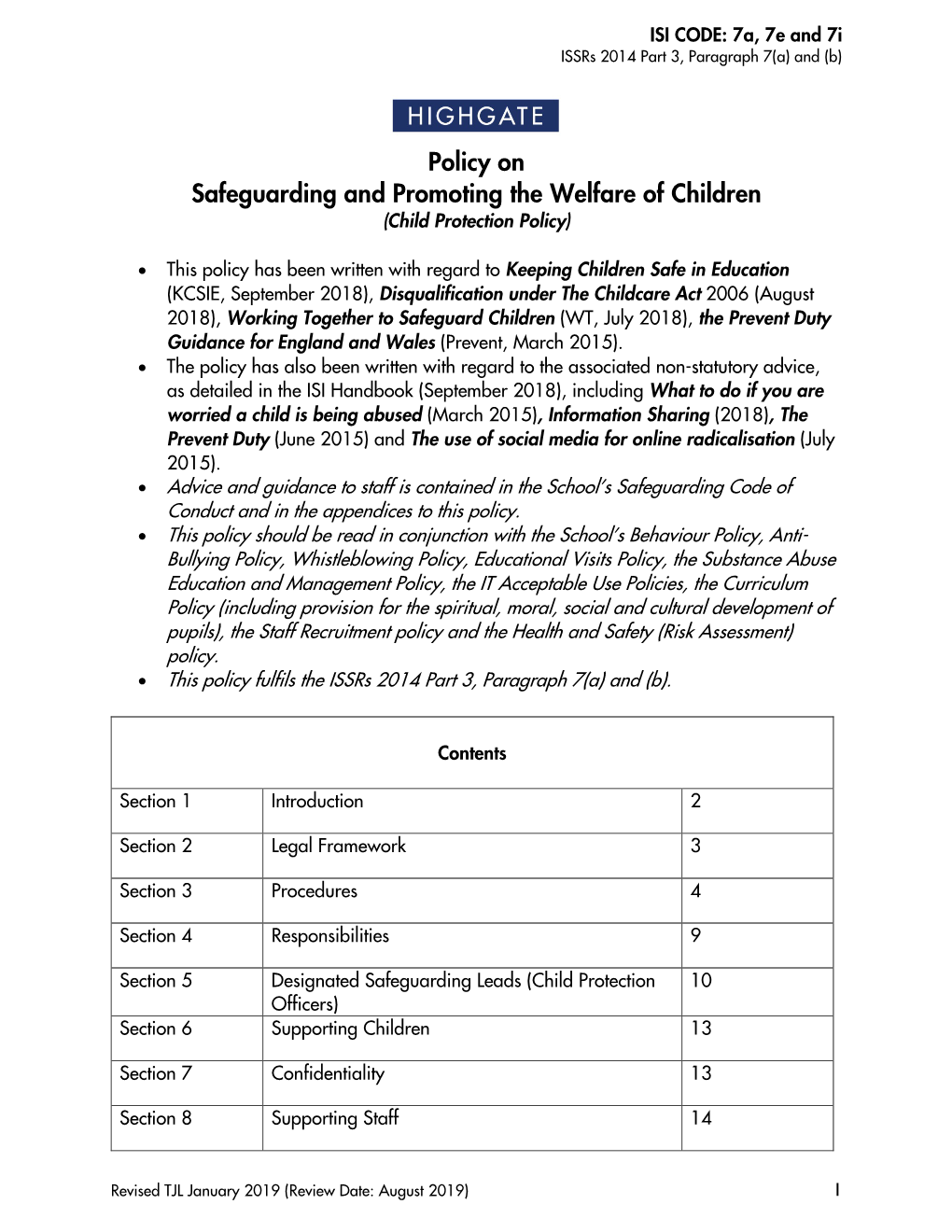 Policy on Safeguarding and Promoting the Welfare of Children (Child Protection Policy)