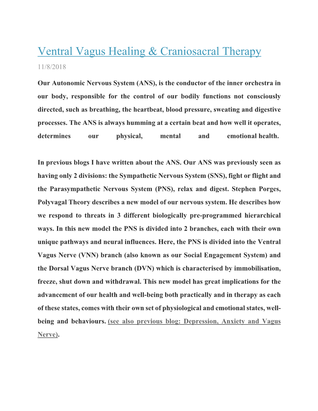 Ventral Vagus Healing & Craniosacral Therapy