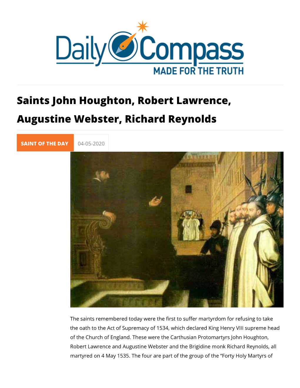 Saints John Houghton, Robert Lawrence, Augustine Webster, Richard Reynolds