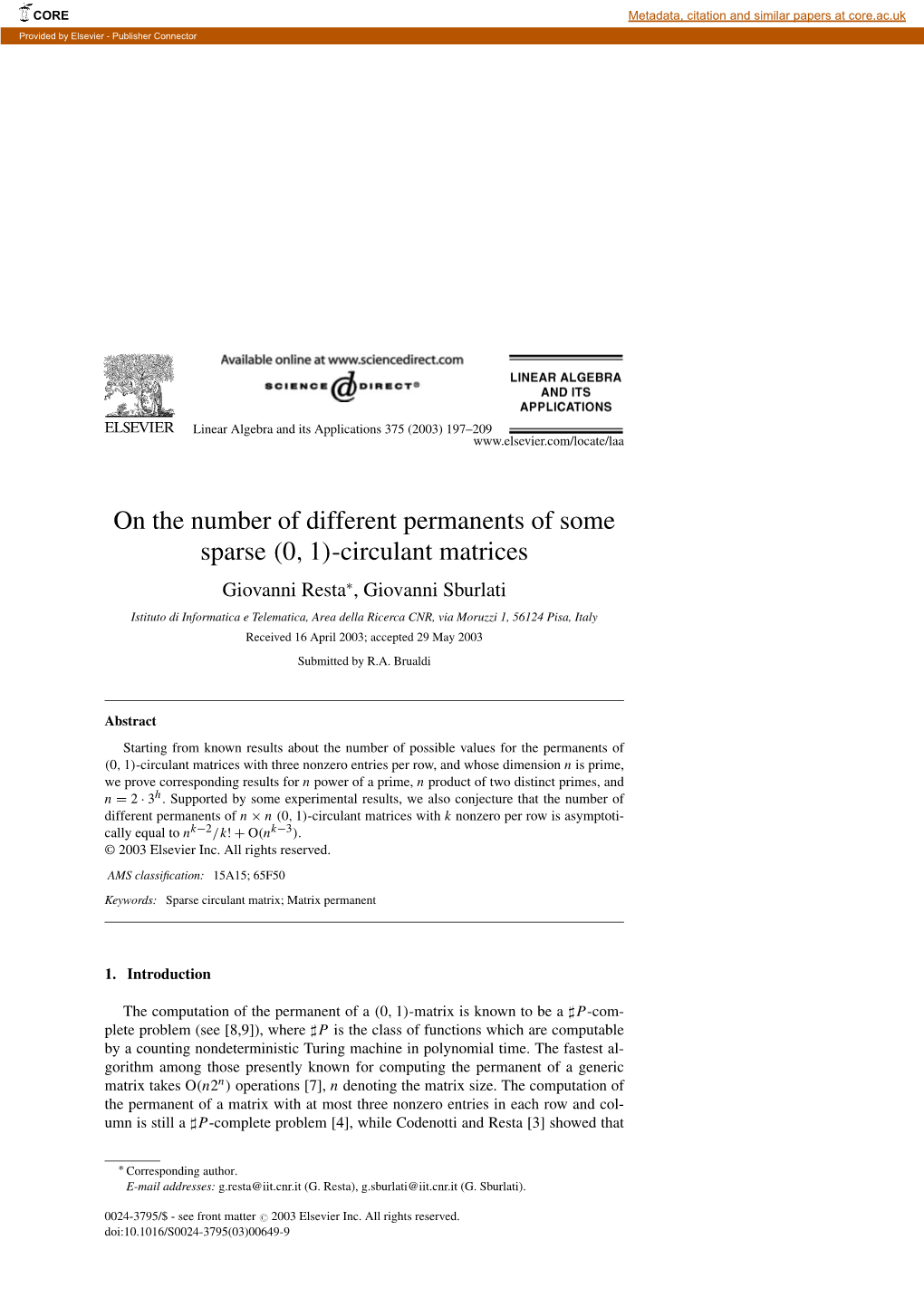 On the Number of Different Permanents of Some Sparse (0,1)-Circulant Matrices